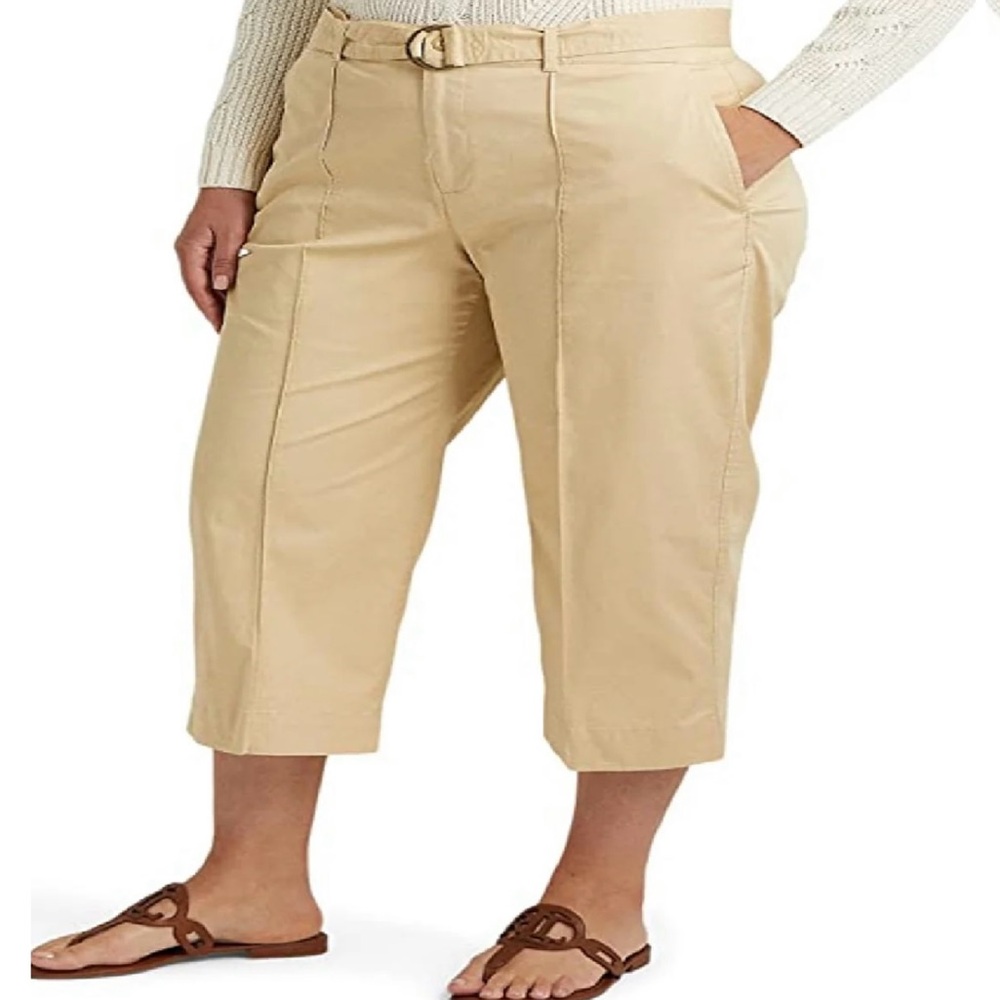Ralph Lauren Women's Micro Sanded Twill Belted Wide Leg Pants Brown Size 20W